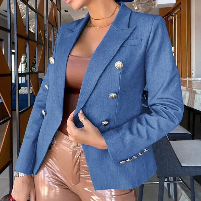 

Women OL Style Blazer 2021 VONDA Sspring Long Sleeve Formal Coat Jackets Lapel Button Denim Suit Blazer Outerwear Veste Femme