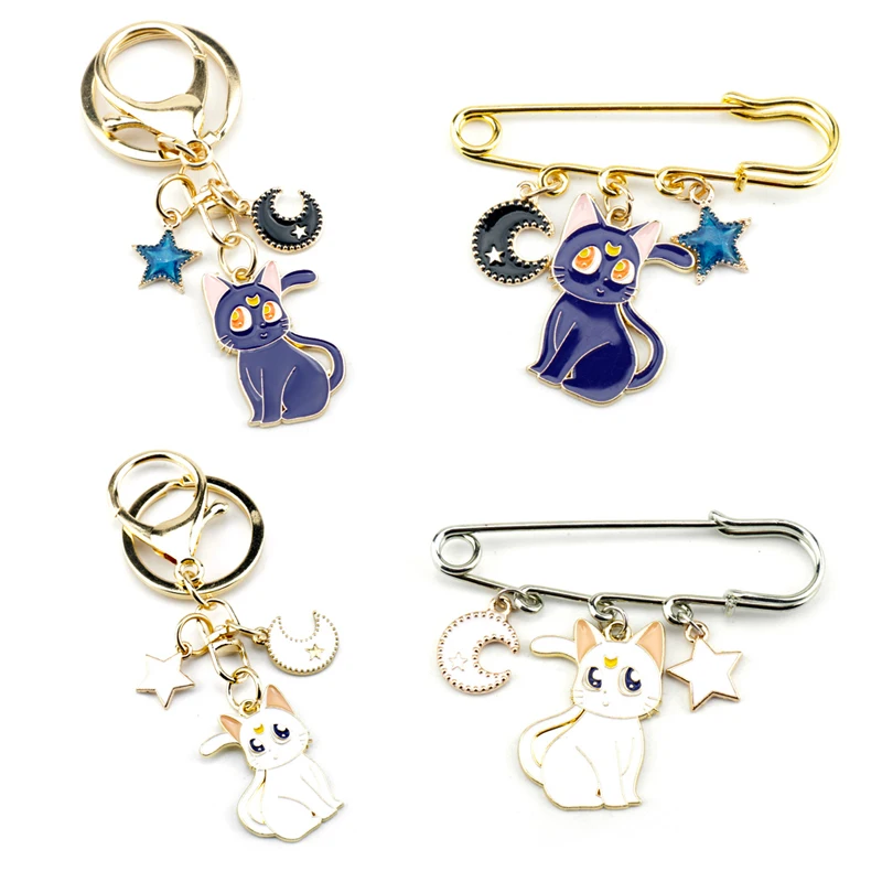 

Cute Black Cat White Cat Enamel Pin Fashion Artemis Star Moon Brooches Bag Badges Pins Jewelry Friends Kids Christmas Gift