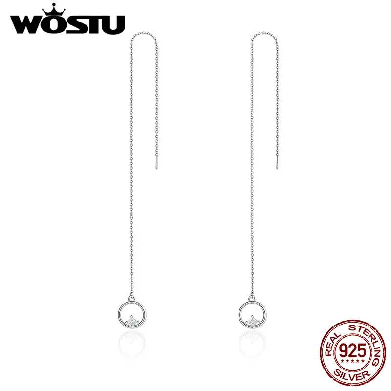 Женские круглые серьги подвески из серебра 925 пробы с прозрачным квадратным