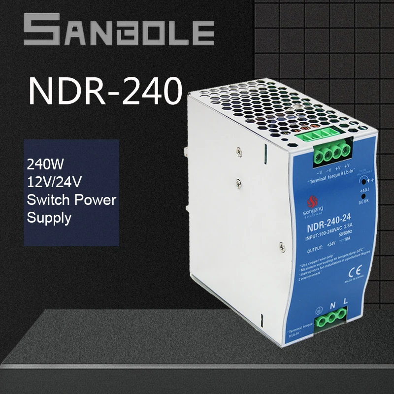 Fino do Ruído Elétrica do Interruptor do Armário da Movimentação de Controle 10a para a Fonte de Alimentação Trilho Ultra Montado Industrial Ndr-240-24 24v