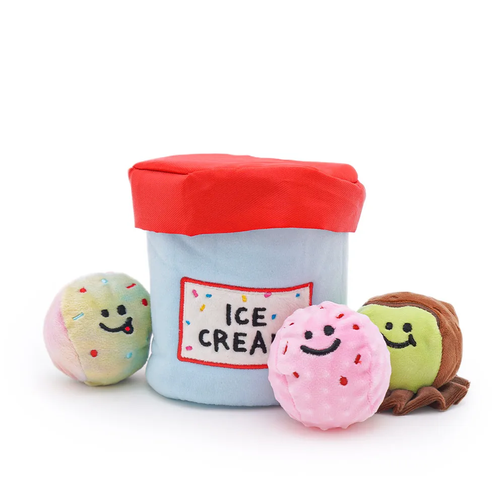 

Pet Toy Plush Ice cream Dog Puzzle Interactive Squeak Toy Bite-Resistant Clean Dog Chew Puppy Training Toy Pet Supplies