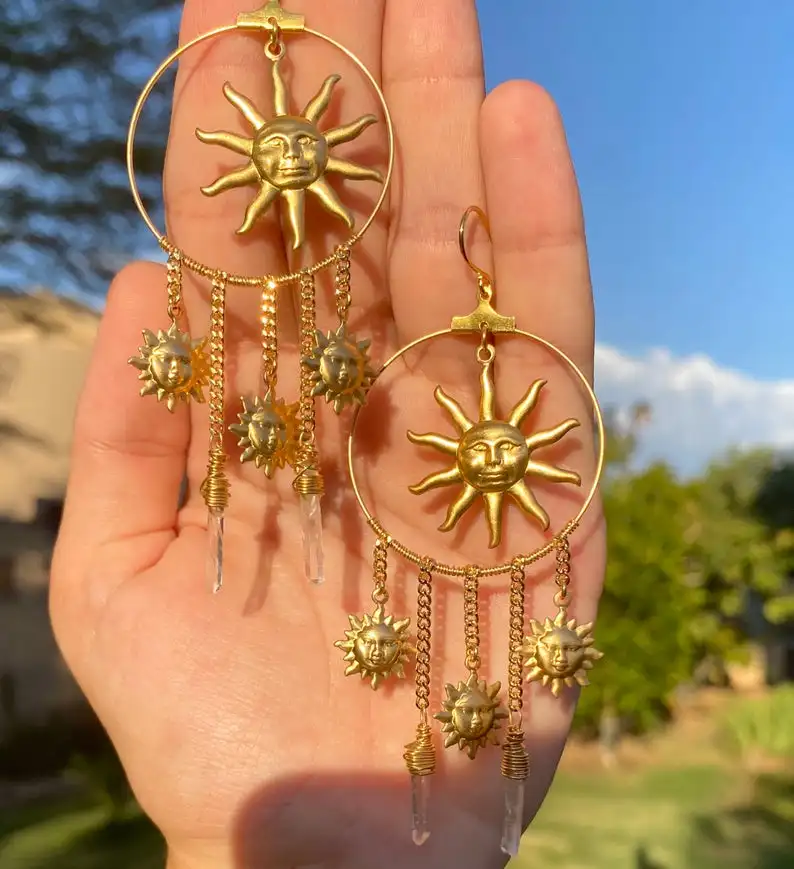 Кварцевые серьги Sun Aura с дизайном солнце Таро богиня солнца кварцевые небесными