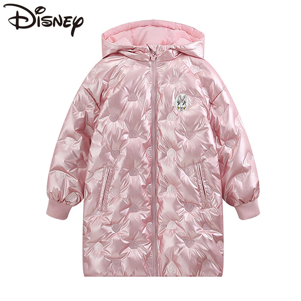 

Детская одежда Disney, глянцевый пуховик, новинка 2021, зимнее Яркое пальто для девочек, зимняя теплая стильная пуховая куртка средней длины с ка...
