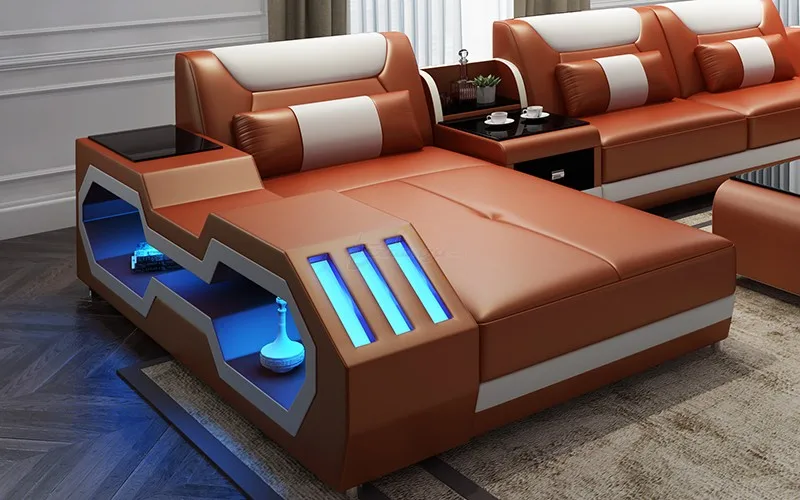 U образный диван из натуральной кожи для гостиной с музыкальным