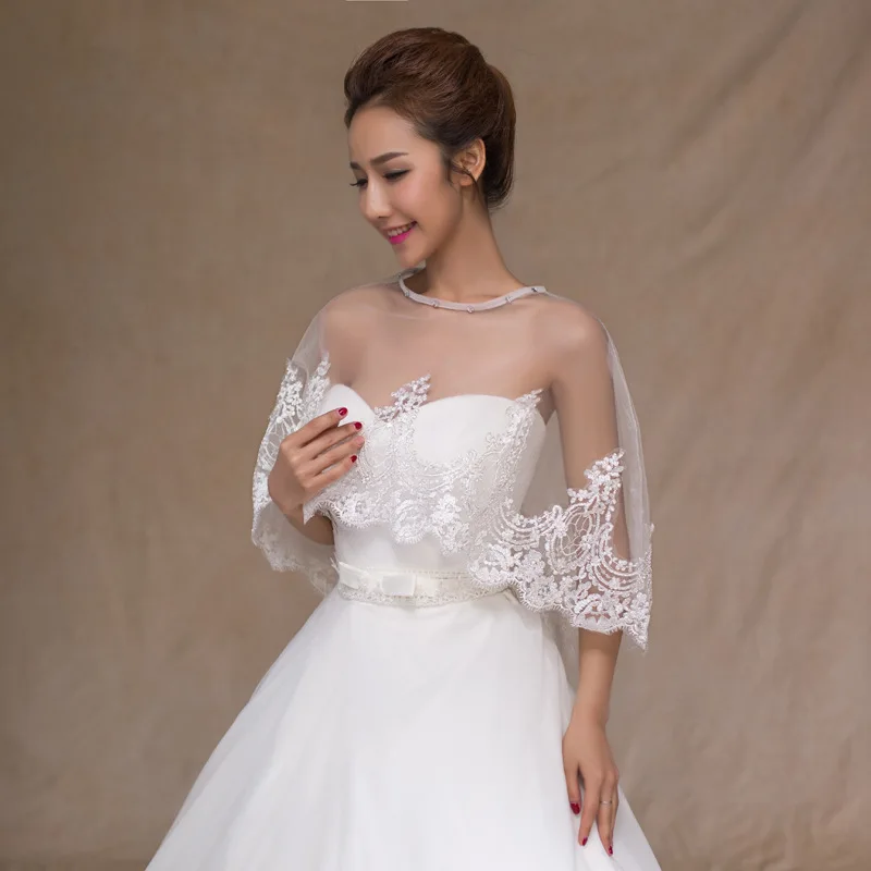Простая кружевная Свадебная куртка с аппликацией свадебное болеро Тюлевая