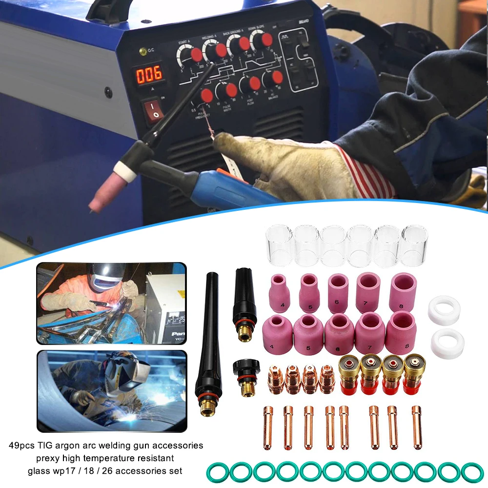 

49PCS Welding Torch Stubby Gas Lens For WP-17/18/26 TIG 10 Pyrex Glass Cup Kit Durable Practical Welding Accessories