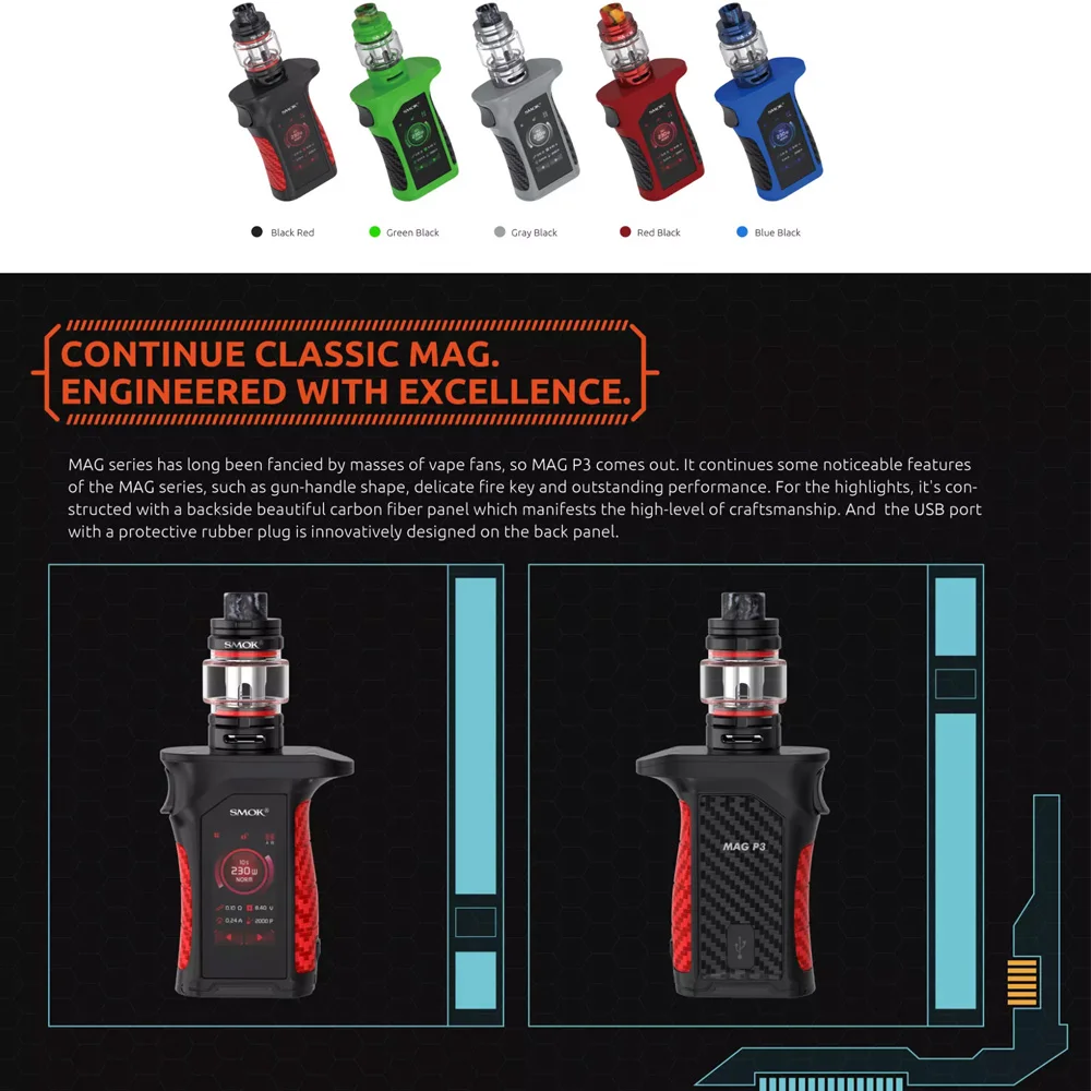 Предзаказ электронная сигарета Smok Mag P3 Kit 230W box Mod & TFV16 Tank E Cigs IQ S чипсет