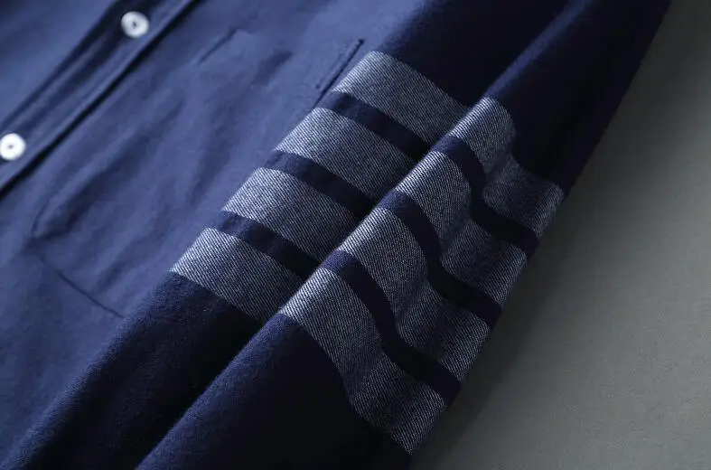 

2021 Fashion TB THOM Brand Shirts Men Slim Long Sleeve Striped Casual Shirt Turn Down Collar Flannel Thick Solid Men's Clothing