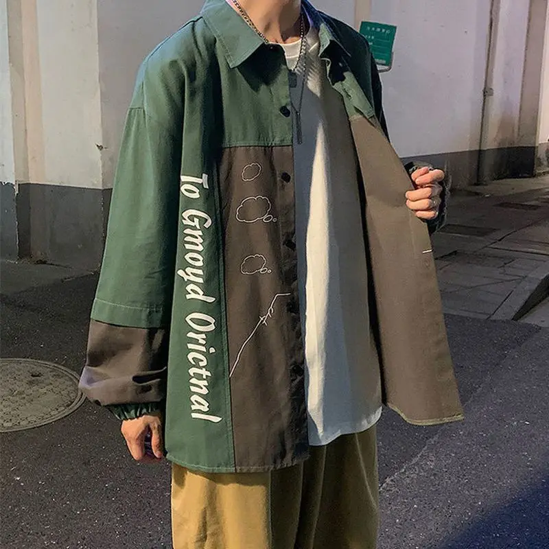 Рубашка с геометрическим принтом мужские топы jk блузки в стиле Харадзюку