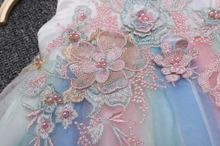 

Baptismal Rainbow tulle dress For Christening Biethday Party Gown Baby Lace Embroidered beaded appliques photography dress