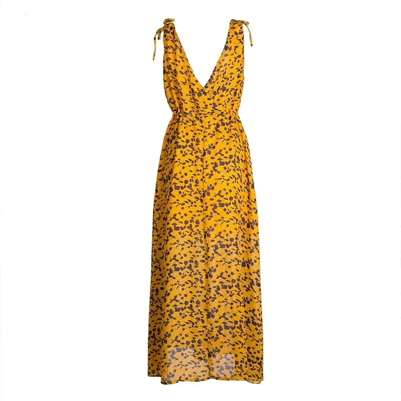 

Sexy Backless Leopard Printed Tank Women Dress 2021 V Neck Sleeveless High Waist Beach Boho Style Chic Female Dresses Vestidos