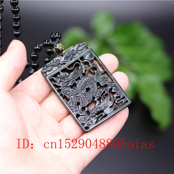 Натуральный черный зеленый китайский Нефритовый дракон кулон ожерелье