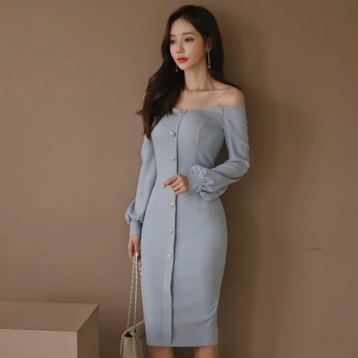 Осеннее сексуальное облегающее платье-футляр с открытыми плечами Модное Новое