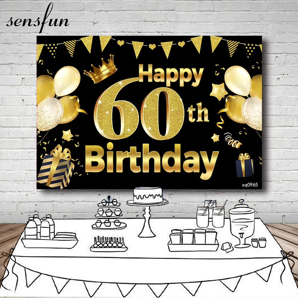 

Декорации для фотосъемки Sensfun, черные и золотые фоны для вечеринки в честь 60-го дня рождения