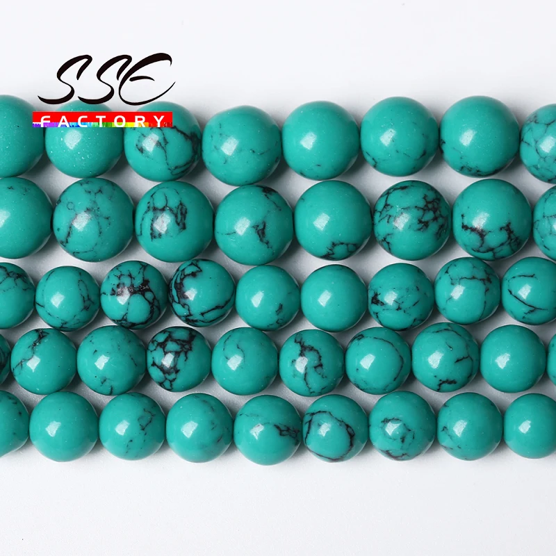 

Wholesale Natural Stone Green Turquoises Round Loose Beads 15" Strand 4 6 8 10 12 MM For Jewelry Making DIY Charm Bracelet T18