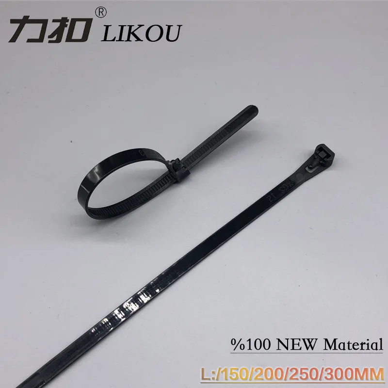 LIKOU Reusable Nylon cable ties 8x150mm 8x200mm 8x300mm slipknot packaging Plastic Zip Tie wrap Strap 10pcs white/black
