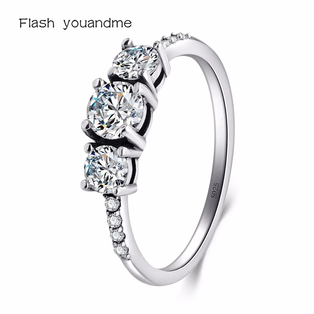 

Flash youandme New Vintage Real 925 Sterling Silver Sparkling Rings Cubic Zirconia Stackable Party Ring For Women Couple Gift