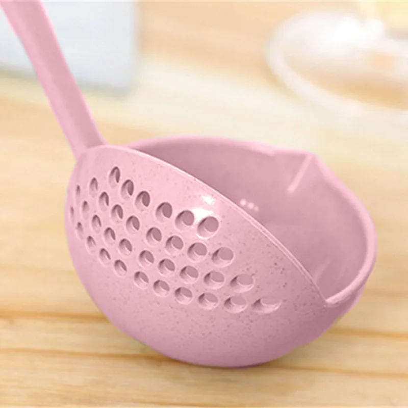 

2 In 1 Hot Pot Dinnerware Porridge Soup Spoon With Filter Skimmer Kitchen Utensil Long Handle Colander pink
