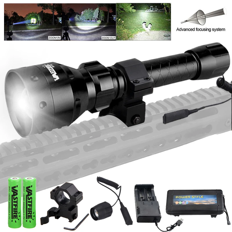 

T50 White/Red Zoomable LED Flashlight IR 850nm Tactical Flashlights Outdoor Hunting light Torch illuminator+Mount+Charger+18650