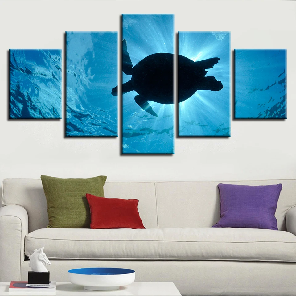 Подводный животных HD декор с печатью Гостиная каркасная стена 5 штук черепаха