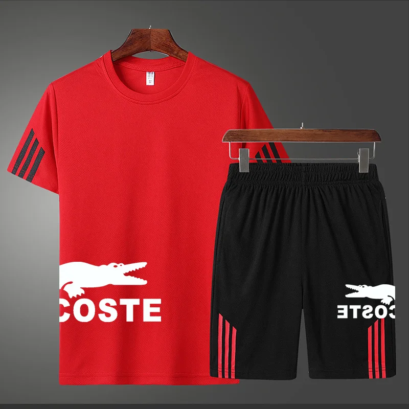 

Summer men's short sleeve leisure and comfortable O-type sportswear brand running fitness suit new T-shirt + jogging pants