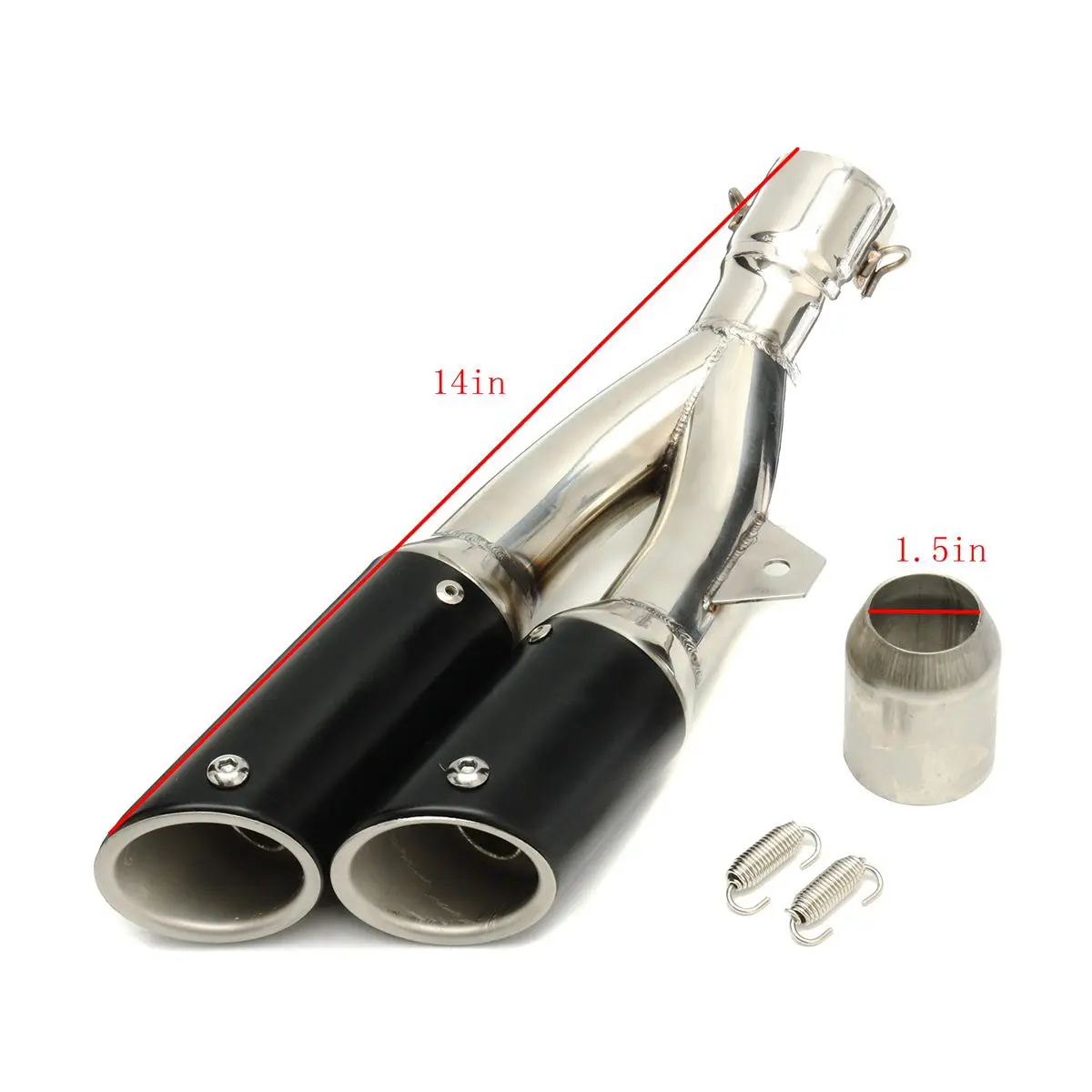 

38-51mm Motorcycle Exhaust Muffler Pipe Dual Outlet Exhaust Tip Tail Tube Street Dirt Pit Bike Scooter Universal