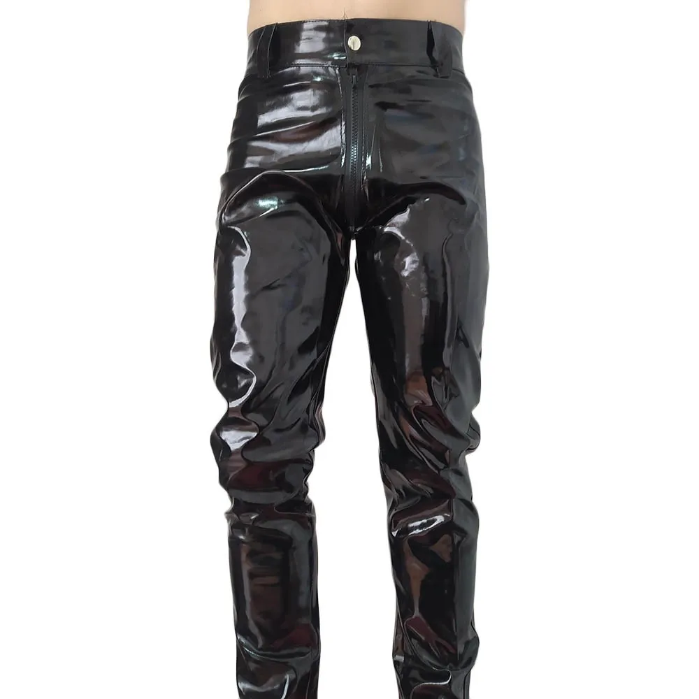 

Zipper Open Crotch trousers Sexy Men's Faux Leather Wetlook Tight Pants Leggings Clubwear Zip Trousers Nightclub Style Erotic