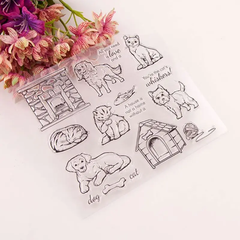 Силиконовый прозрачный Печатный штамп для кошек и собак DIY Скрапбукинг рельефная