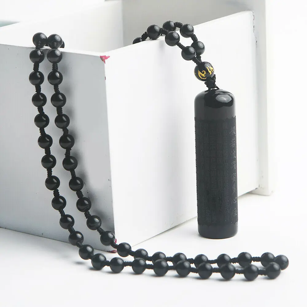 Натуральный черный обсидиан китайская живопись каллиграфия буддистский кулон