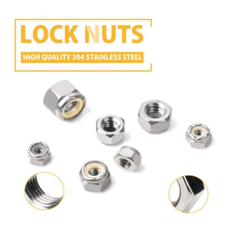 180PCS 1/4-20 5/16-18 3/8-16 8-32 10-32 Lock Nuts Nylon Insert Nut Assortment Kit 304 Stainless Steel Hex Locknuts | Обустройство