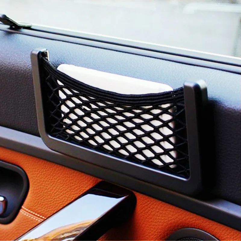 

Car Mesh Bag Storage Pocket Phone Holder Storage Pocket Net Bag Car Organizer Paste Type Auto Seat Organizer Card Coin Purses