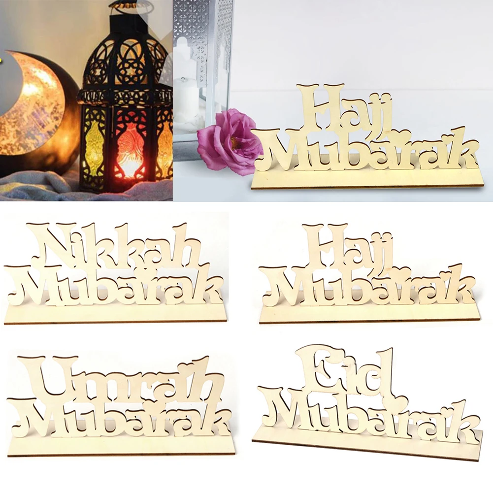 

DIY Wooden Eid Mubarak Wooden Ornament DIY Letters Natural Wood Indoor Home Decor Art Crafts For Room Desk Party Decoration