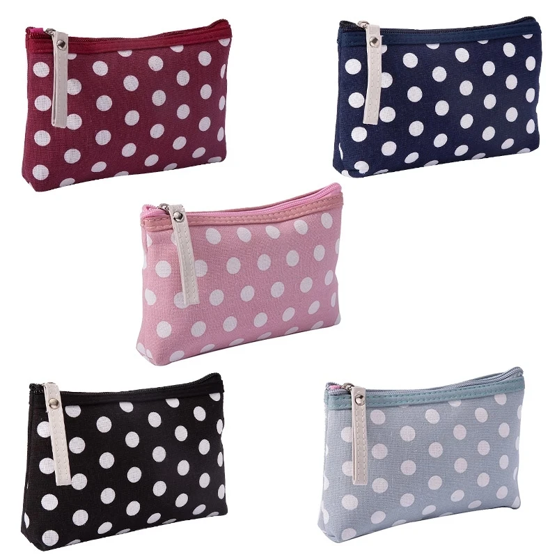 Polka Dot Canvas Makeup Bags Portable Travel Cosmetic Storage Bag Ladies Sunscreen Facial Mask Organizer Zipper Coin Purse New |