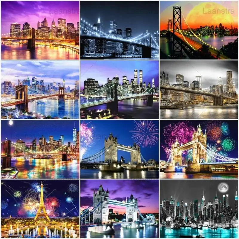 

5D DIY Diamond Painting Night Scenery Diamond Embroidery City Landscape Bridge Home Decor Full Square/Round Mosaic Cross Stitch