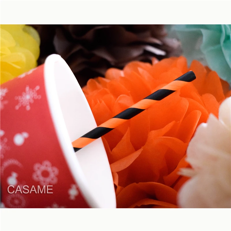 25 шт. Полосатые Бумажные соломинки оранжевые черные полосы для вечеринок на