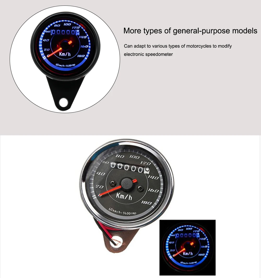 Universal 12V LED Odometer Motorcycle 0~180Km/h Speedmeter Tachometer Metal Plating Cafe Racer For Harley BOBBER CHOPPE