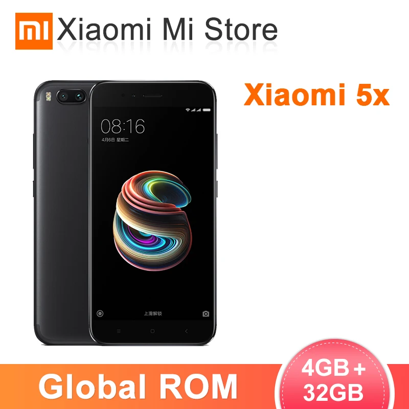 Мобильный телефон Snapdragon 625 с глобальной ПЗУ Xiaomi Mi, 5X4 ГБ, 32 ГБ, четыре ядра, камера 5,5 МП, экран 1920 дюйма, 1080x3080 p, аккумулятор мАч