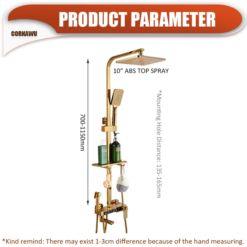 Золотая дождевая Душевая система для ванной комнаты цифровой термостатический