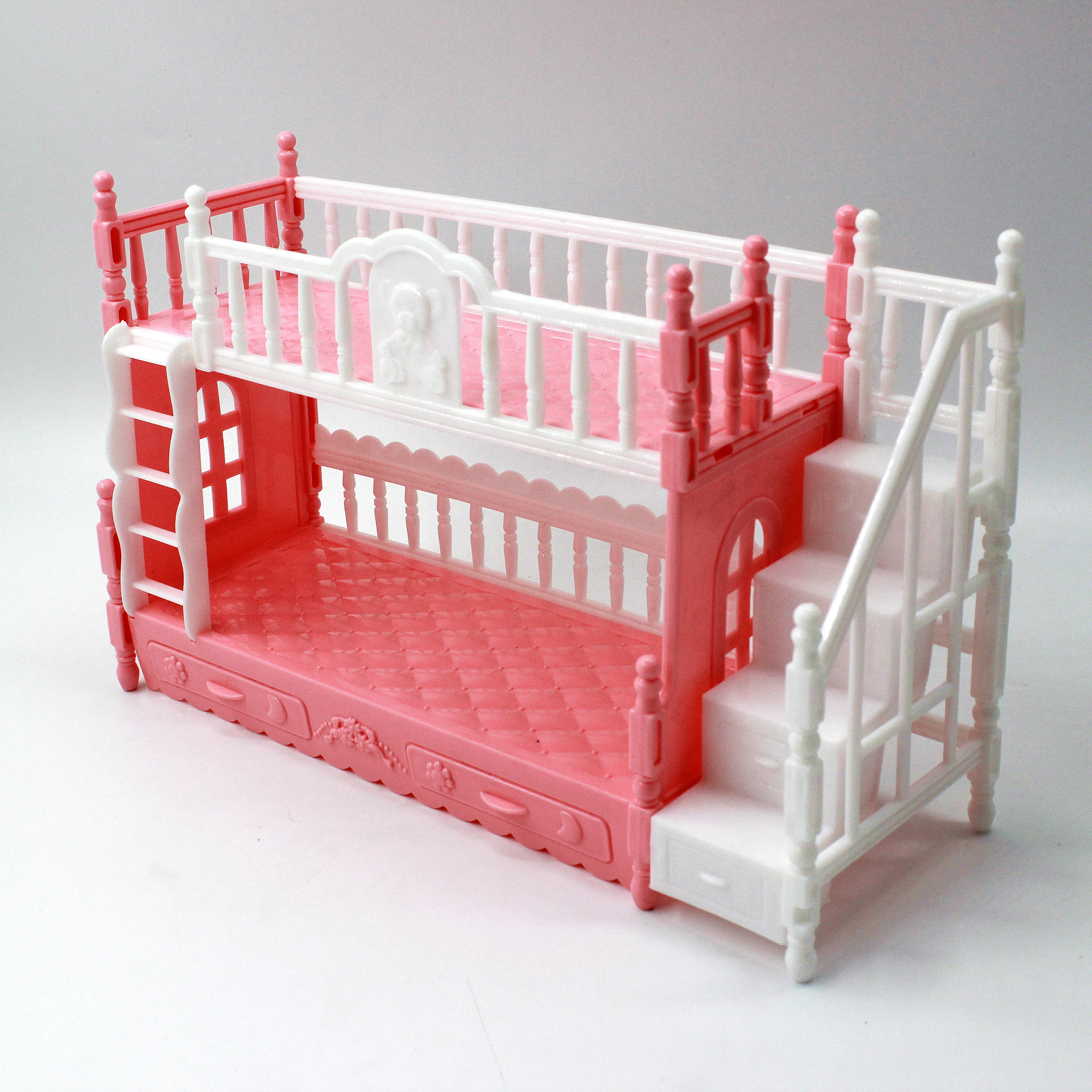 BJD Doll Children Play House For Barbie Doll Accessories Simulation European Furniture Princess Double Bed With Stairs Toys