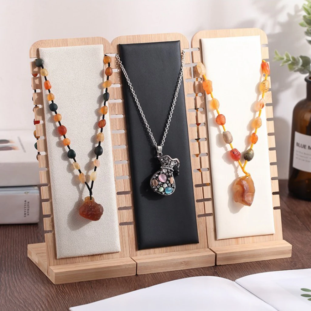 

2 Pcs Bamboo Jewelry Display Stand Showcase Earring Rings for Pendant Necklace Holding Up to 12pcs Necklaces