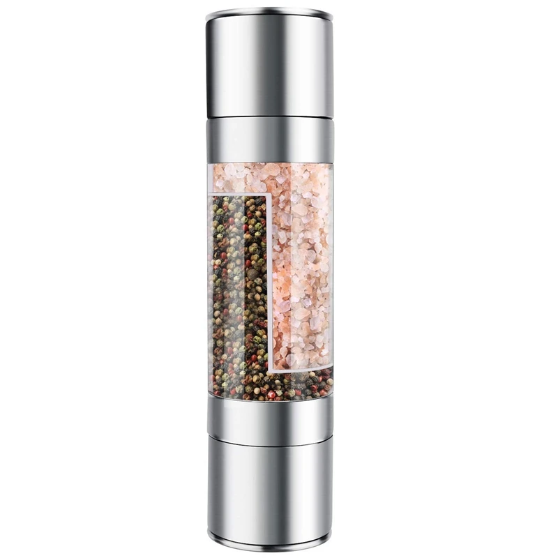 

Stainless Steel Salt And Pepper Grinder 2 In 1 Manual Salt & Pepper Mill Shakers Refillable With Dual Adjustable Coarseness And