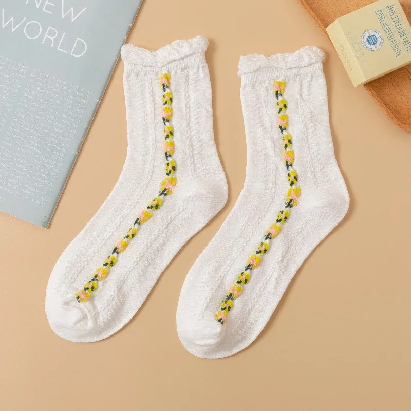 

Cartoon Socks Women Floral Cotton Sock for Woman Colorful Adult Kawaii Ladies Elegant High Sox Spring Autumn Female Trendy Meias