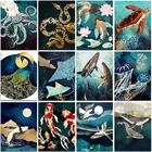 Полноразмерная Алмазная картина с животными, дельфином, павлином, черепахой, Осьминогом, журавлей, вышивка крестиком, мозаика, украшение для дома