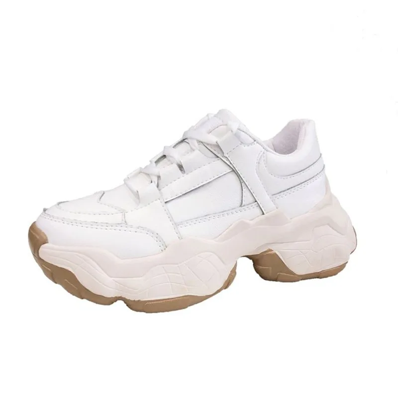 

2020 New Ladies Sneakers White Arched Platform Trendy Casual Shoes Lace-up Non-slip Wear-resistant Shockproof Running Shoes
