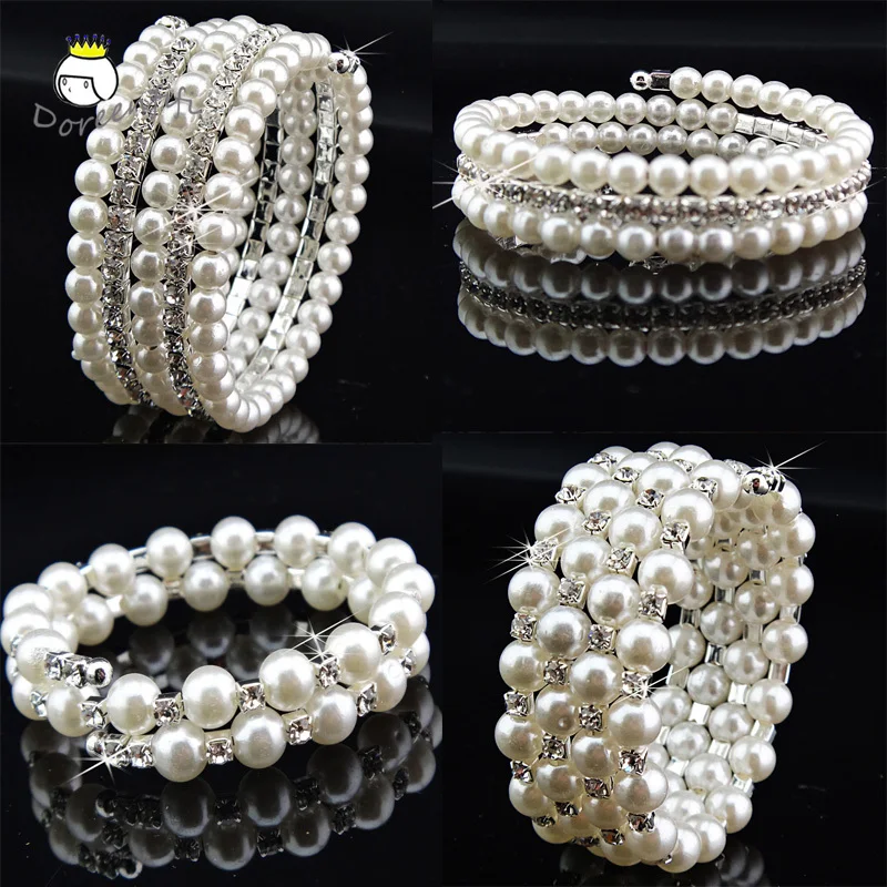 Смешанные Чешские стразы камни жемчужные женские браслеты трендовые ювелирные