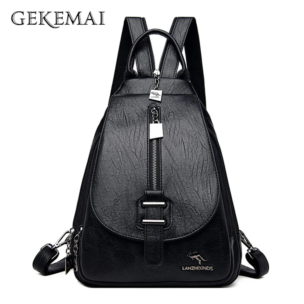 Женские рюкзаки из натуральной кожи модные женские с пряжкой для ремня