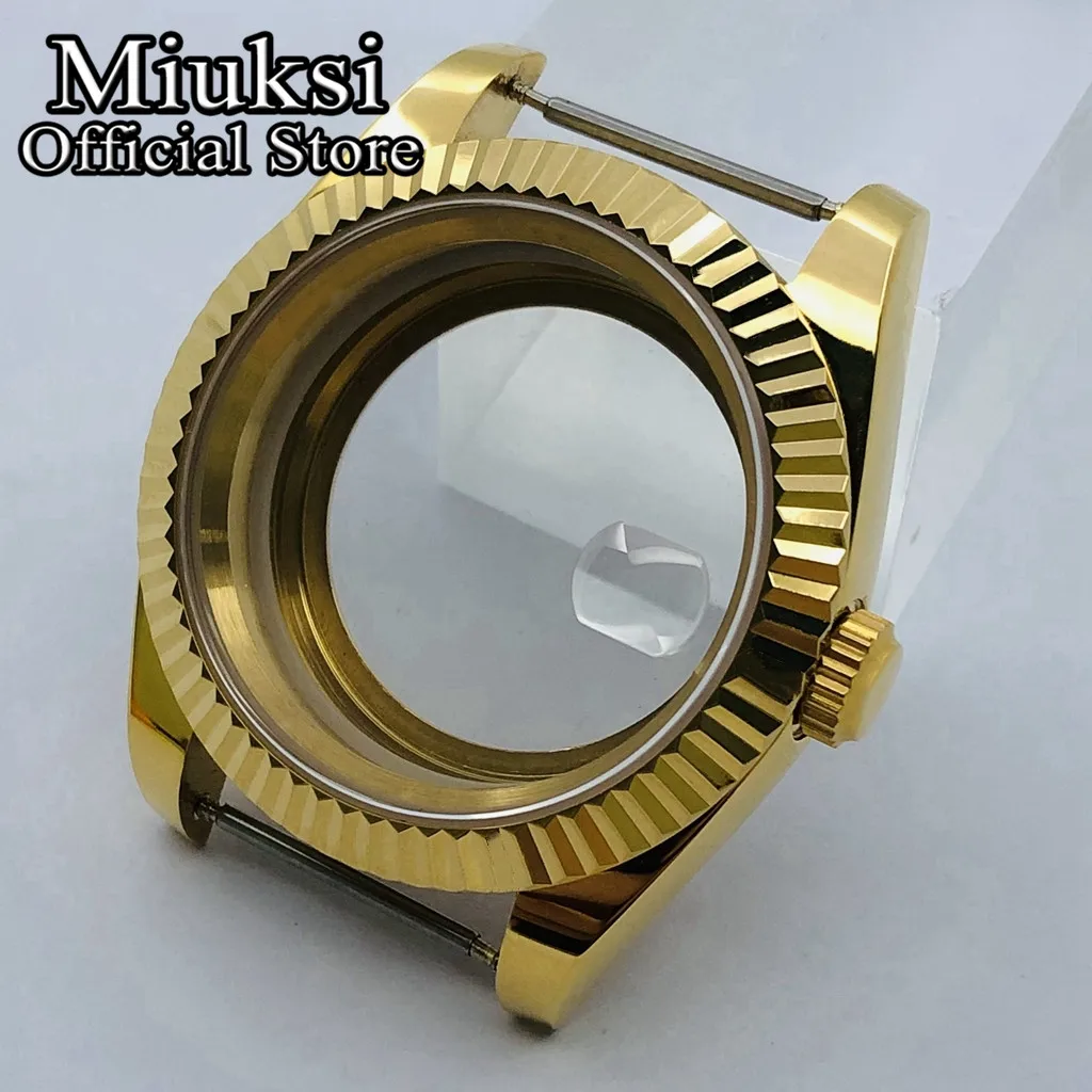 

Miuksi 36mm/40mm gold polished case sapphire glass date fit NH35 NH36 ETA2824 2836 Miyota 8215 821A Mingzhu DG2813 3804 movement