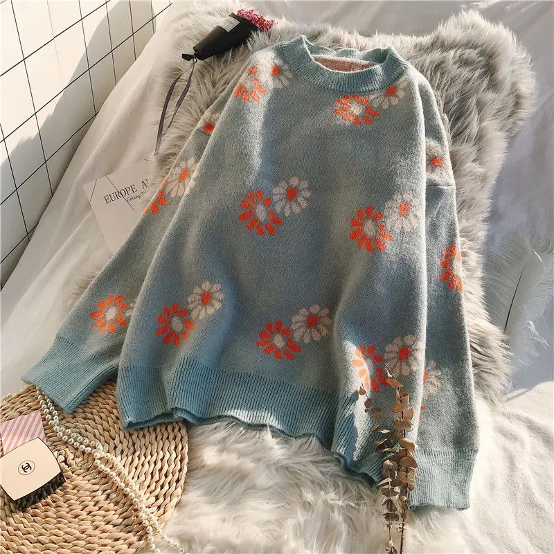 

Women Elegant Floral Knitted Sweater Pullovers Female Knitted Bottoming Shirts Lady Knitting Jumpers 2021 Autumn Winter New