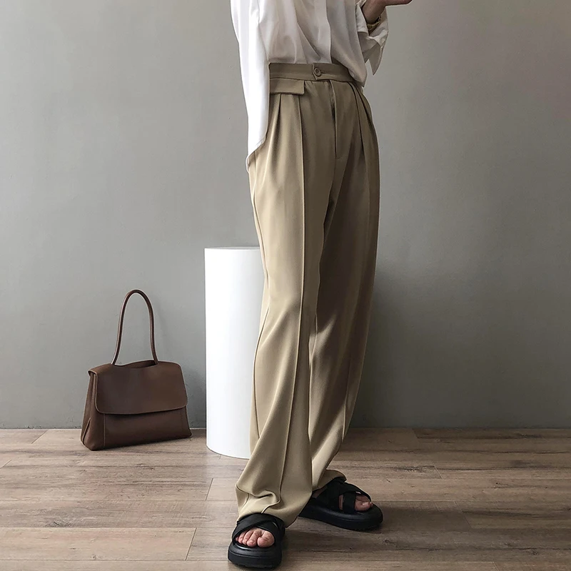 

SISPELL Casual Pants For Female High Waist Loose Solid Color Fold Pleated Women's Casual Wide-legged Straight Trousers New