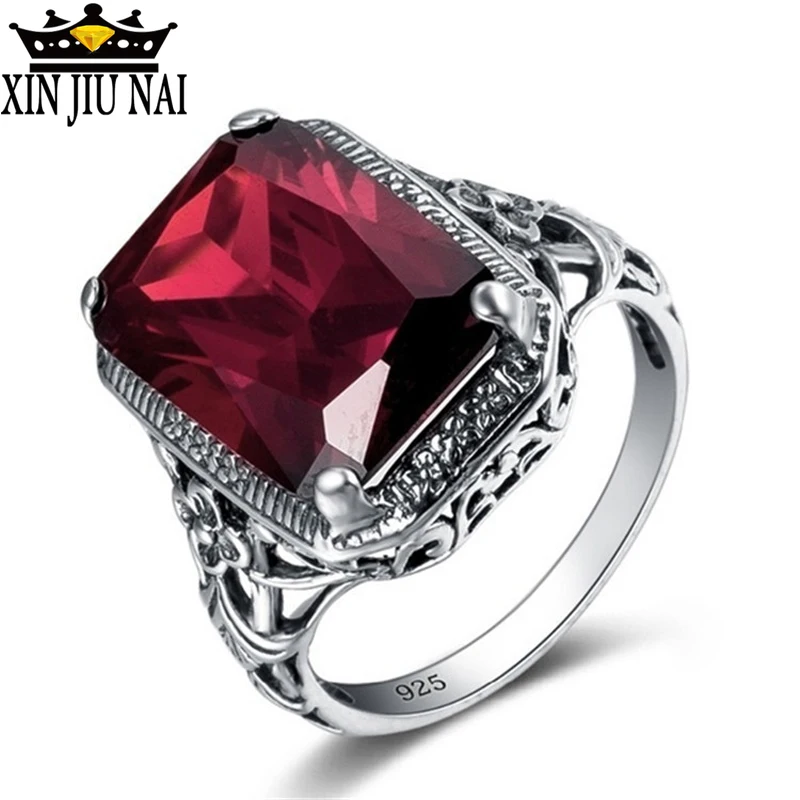 Женское кольцо из серебра 925 пробы с красным кристаллом|Кольца| |